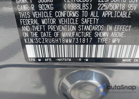 2021 Honda Hr-V Sport z USA, uszkodzony, nr VIN 3CZRU6H18MM731817